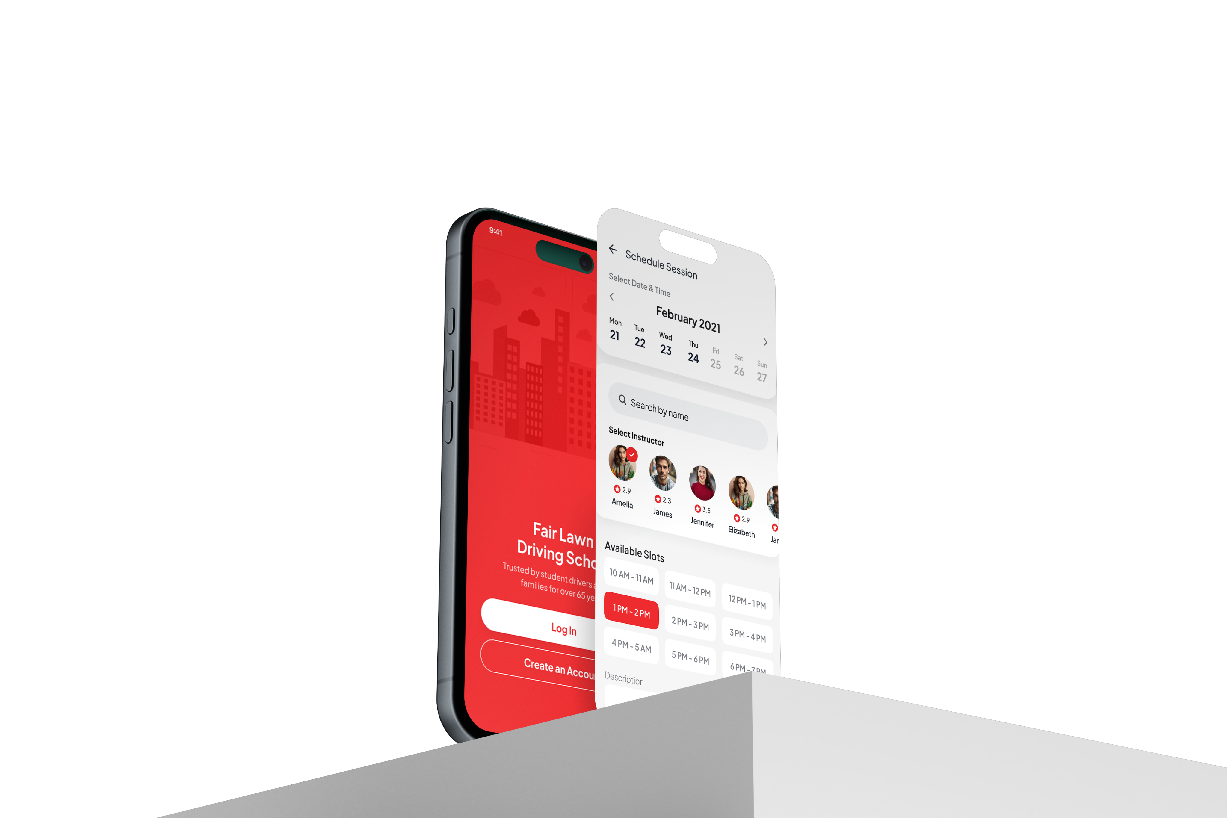 Fairlawn Driving School app on two phones